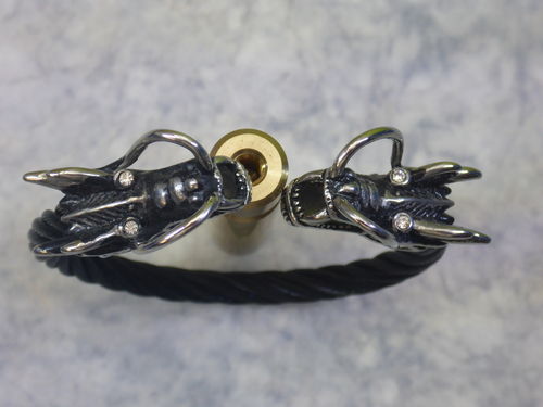 Designer Edelstahl Armband mit Drachen-Kopf hoch detailliert und aufwendig gefertigt, rostfrei.